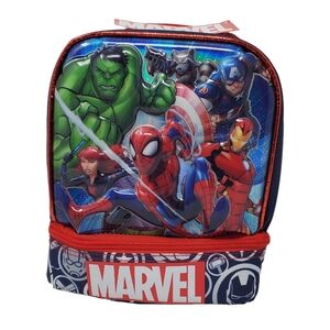 Marvel Avengers 6D Laser Graphic- Dual Compartment Kids Travel Lunch Bag NEW